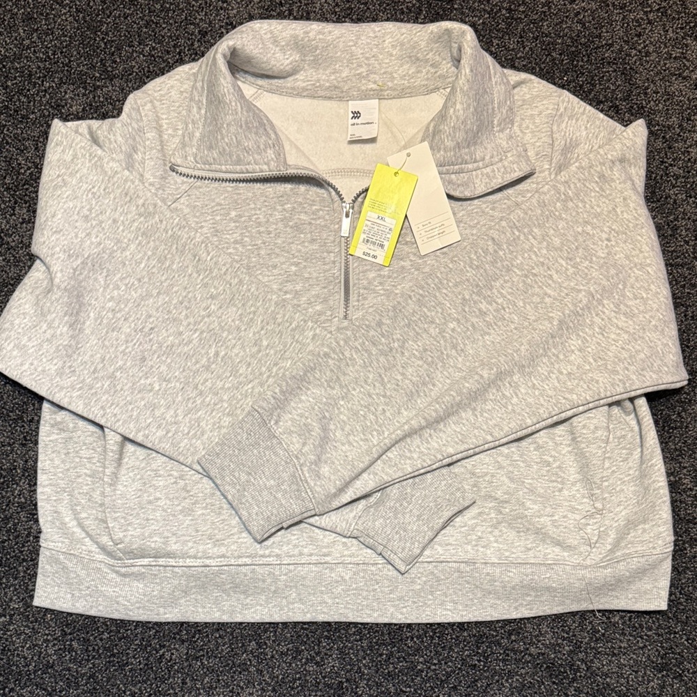 Women’s All in Motion Gray Quarter-Zip Pullover w/pockets. NWT size XXL